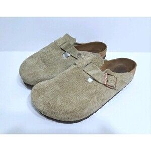 Birkenstock Boston Women's Size 9 Suede Taupe Clog Buckle Leather Slip On